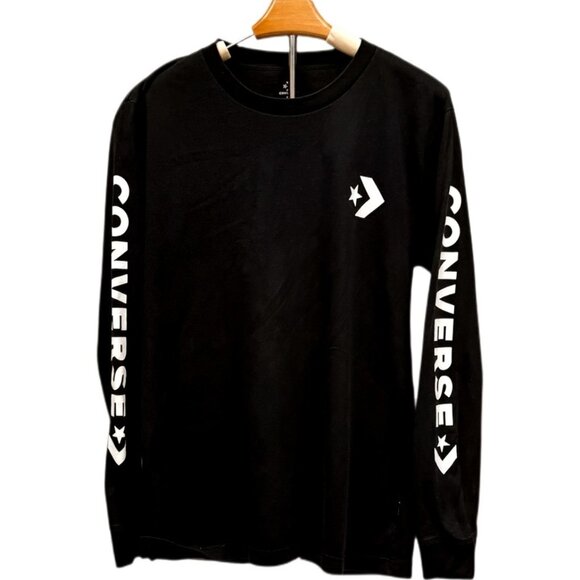 Converse Logo Long Sleeve Graphic T-Shirt Tee Crew Neck Sweatshirt Black Large - Picture 1 of 8
